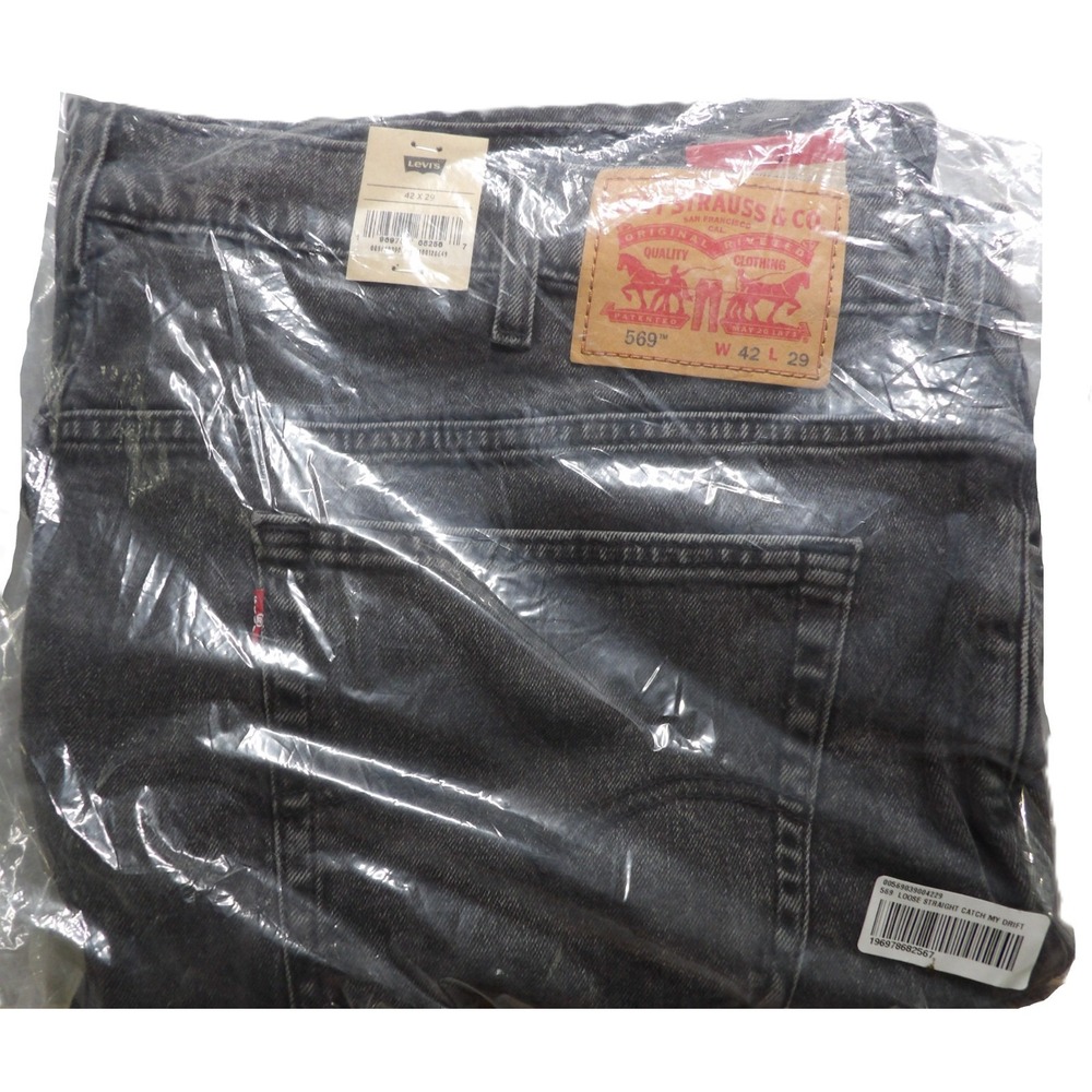 NWT Levi's 569 Loose Straight Jeans Men 42x29 Black Catch My Drift Stretch Denim